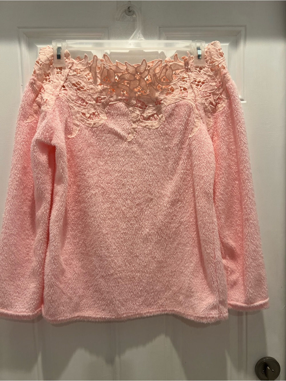 Plush Pullover Women M Lace Patchwork Fluffy Sweatshirt Casual Long Sleeve 872